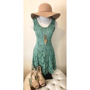 Lace Overlay Aline Dress in Mint